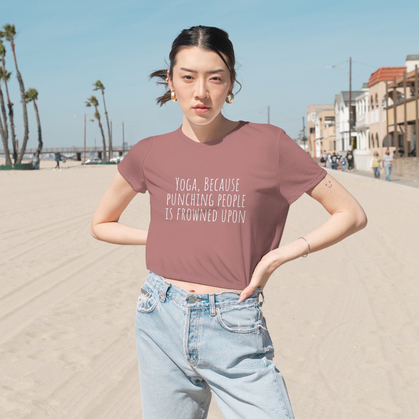 Yoga top yoga because punching people is frowned upon shirt women's rights shirt yogawear spiritual clothes bohemian gift for her Flowy
