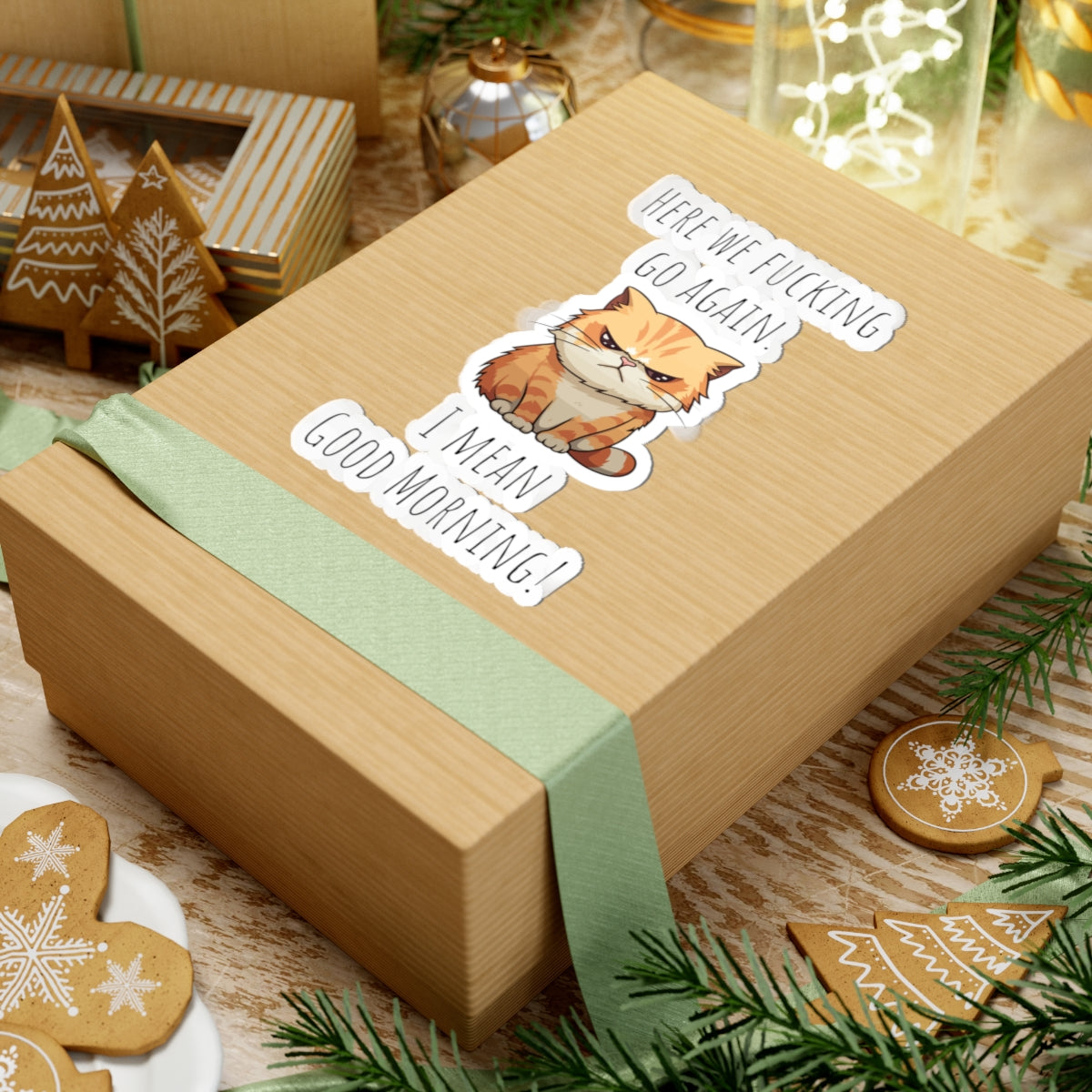 Grumpy cat Christmas sticker grumpy sticker funny coworker gift funny here we fucking go bestfriend gift KissCut Stickers Halloween stickers