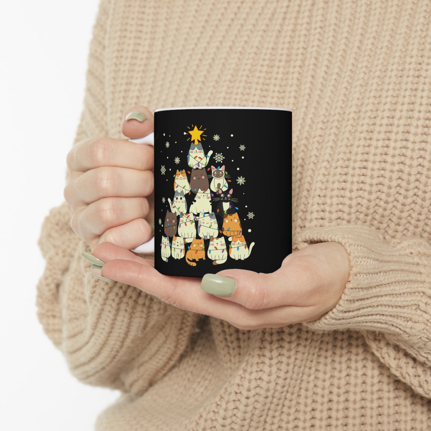 Christmas Cat tree, Cat lover gift coffee lover gift tea lover gift gift for her gift for him Ceramic Mug 11oz Best friend Christmas gift