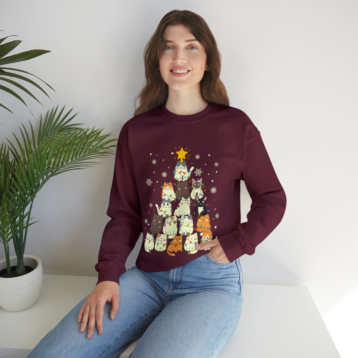 Cat Christmas sweater Kitty Christmas tree sweatshirt Family Cat lover gift for gift for him Merry Bright Christmas sweatshirt Christmas