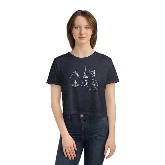 Skeleton yoga shirt Halloween yoga crop top Namaste clothes women T-shirt gift for her gift for him zen shirt Women's Flowy Cropped Tee