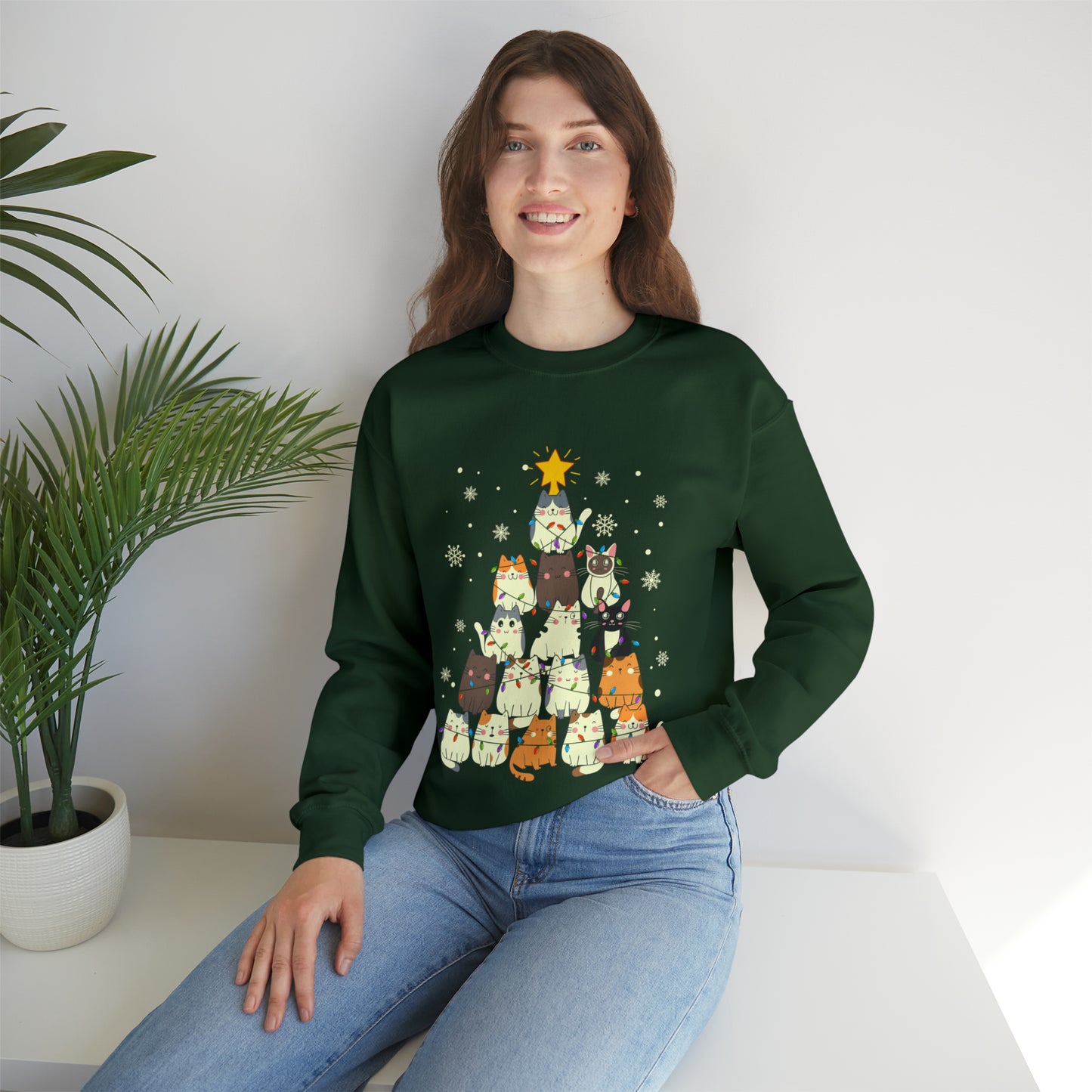 Cat Christmas sweater Kitty Christmas tree sweatshirt Family Cat lover gift for gift for him Merry Bright Christmas sweatshirt Christmas