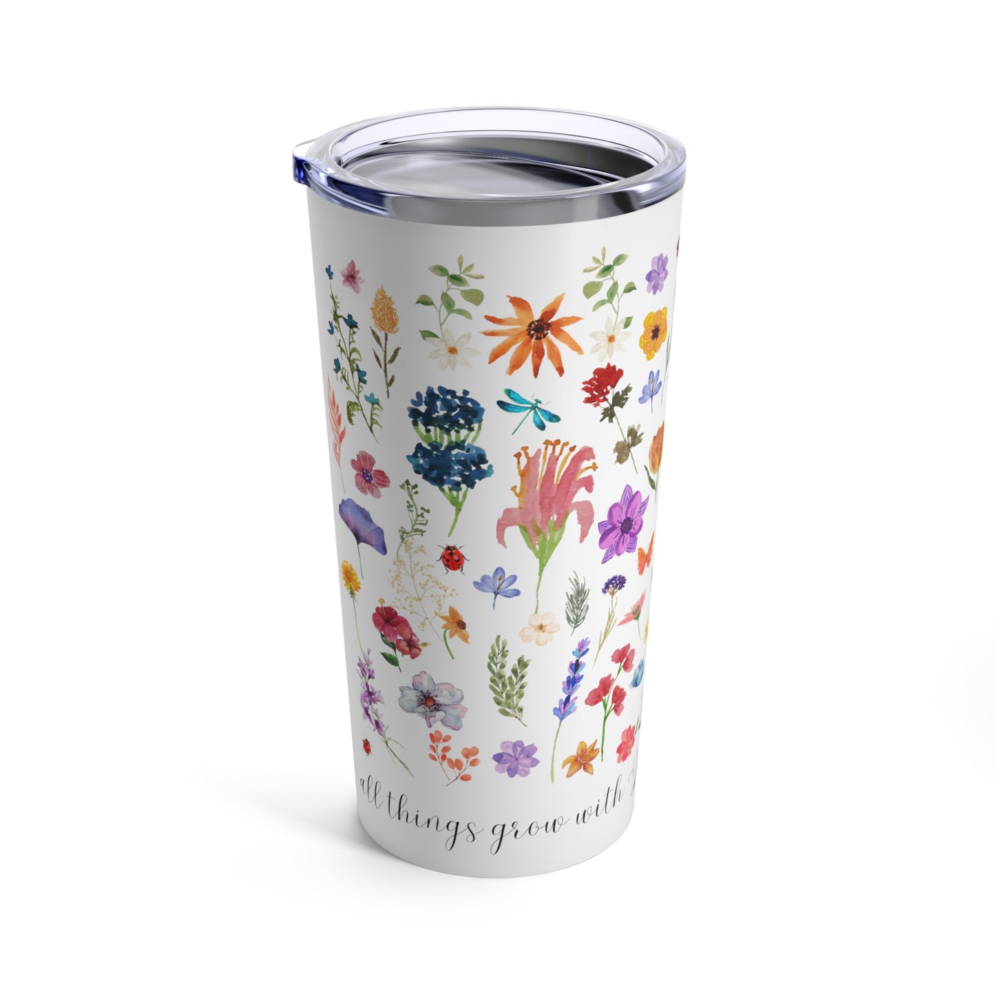 Grow with love tumbler teacher gift All things grow with love Flower child tumbler Birthday girl gifts Party Girl Birthday gift for her 20oz