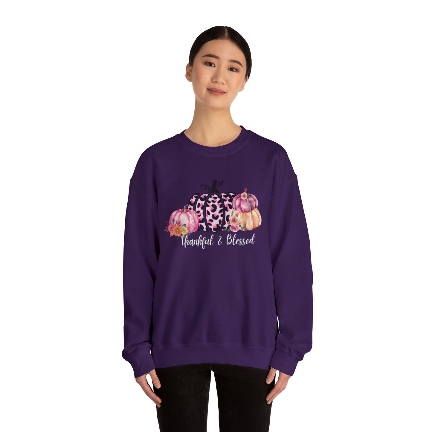 Thankful and blessed Sweatshirt thanksgiving sweater gift for her women's sweater best friend gift Christmas gift pink pumpkin