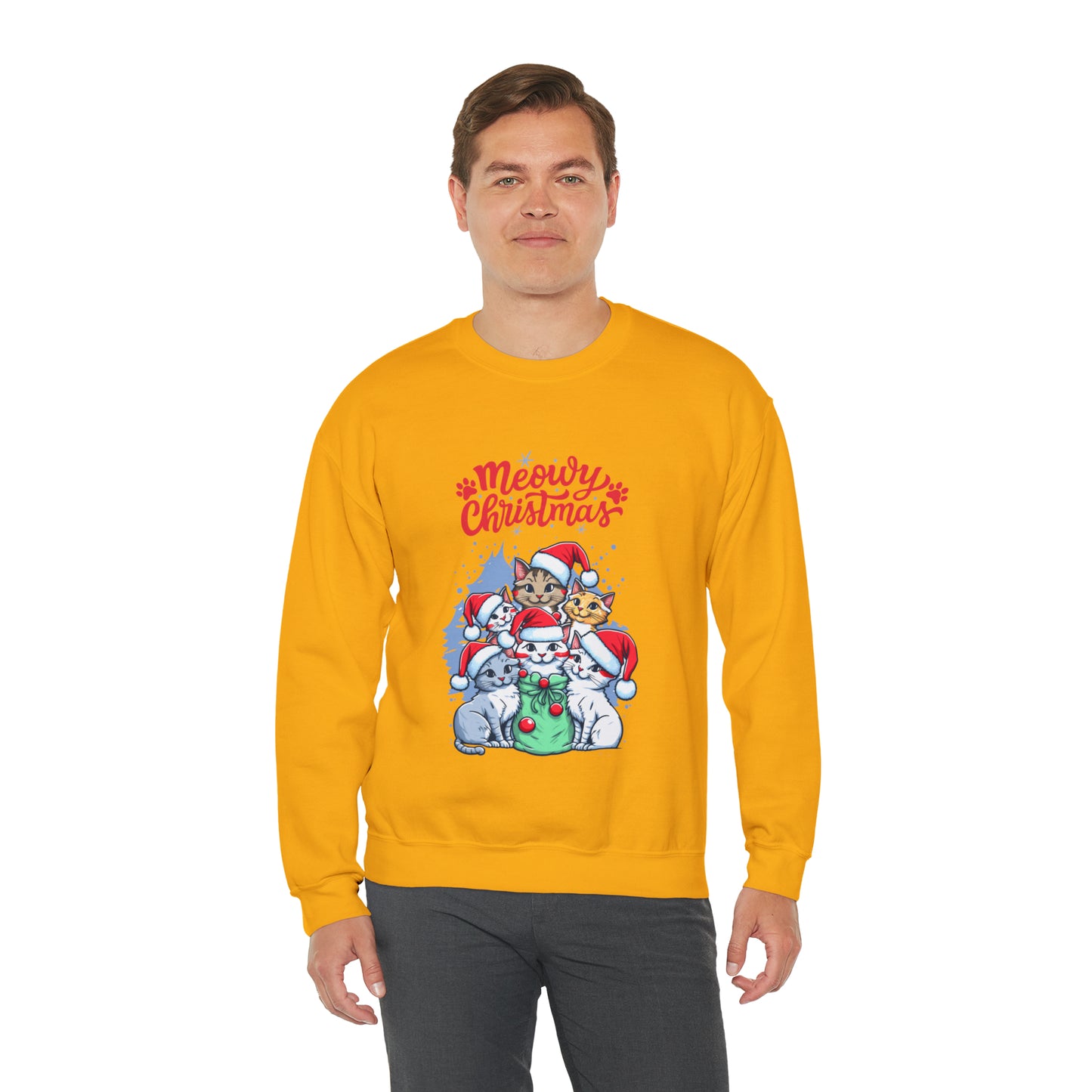 Funny Cat Christmas sweater Meowy Christmas shirt Kitty Christmas tree sweatshirt ugly Christmas sweater Family matching Bright Christmas