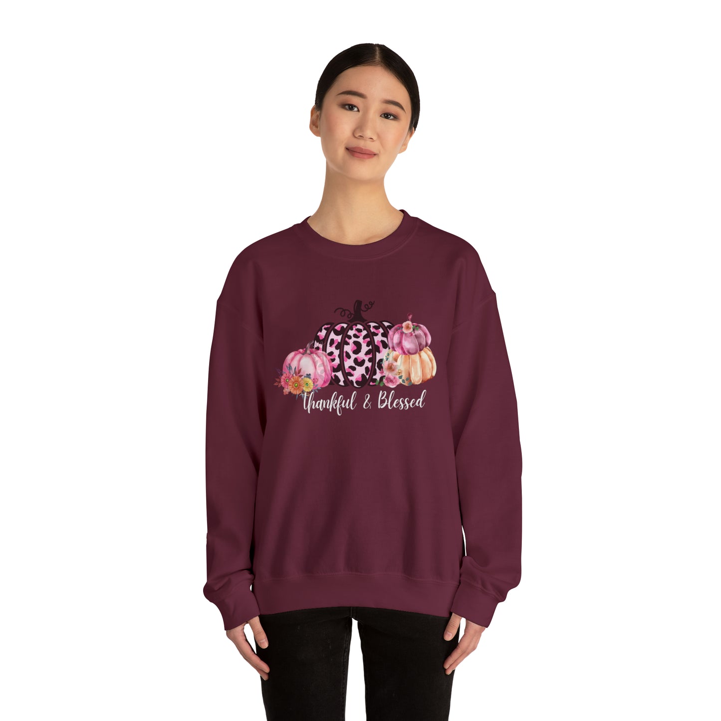 Thankful and blessed Sweatshirt thanksgiving sweater gift for her women's sweater best friend gift Christmas gift pink pumpkin