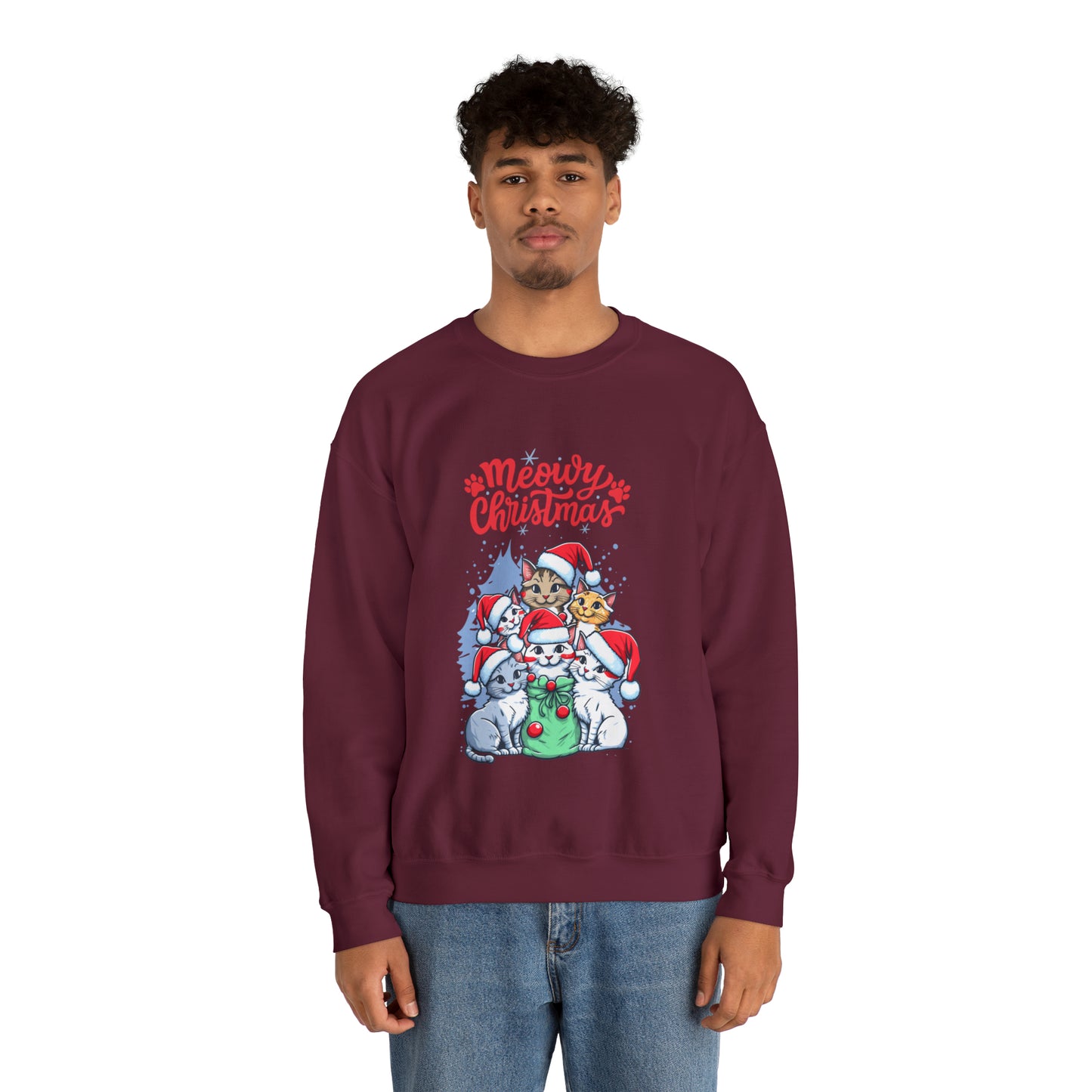 Funny Cat Christmas sweater Meowy Christmas shirt Kitty Christmas tree sweatshirt ugly Christmas sweater Family matching Bright Christmas