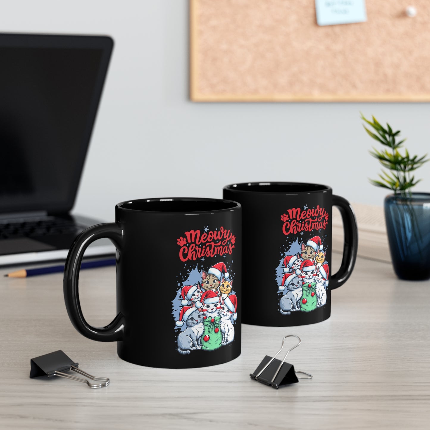 Christmas Cat tree Cat lover gift coffee lover gift tea lover gift for her gift for him Ceramic Mug Bestfriend Christmas gift 11oz Black Mug